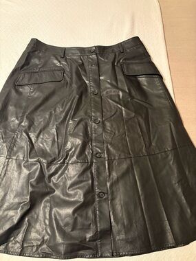 Banana Republic Black Faux Leather Button-Front A-Line Skirt
